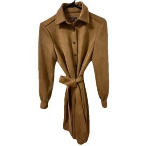 BROOKS BROTHERS Women’s Microsuede Belted Brown Shirt Dress Academia Size 4